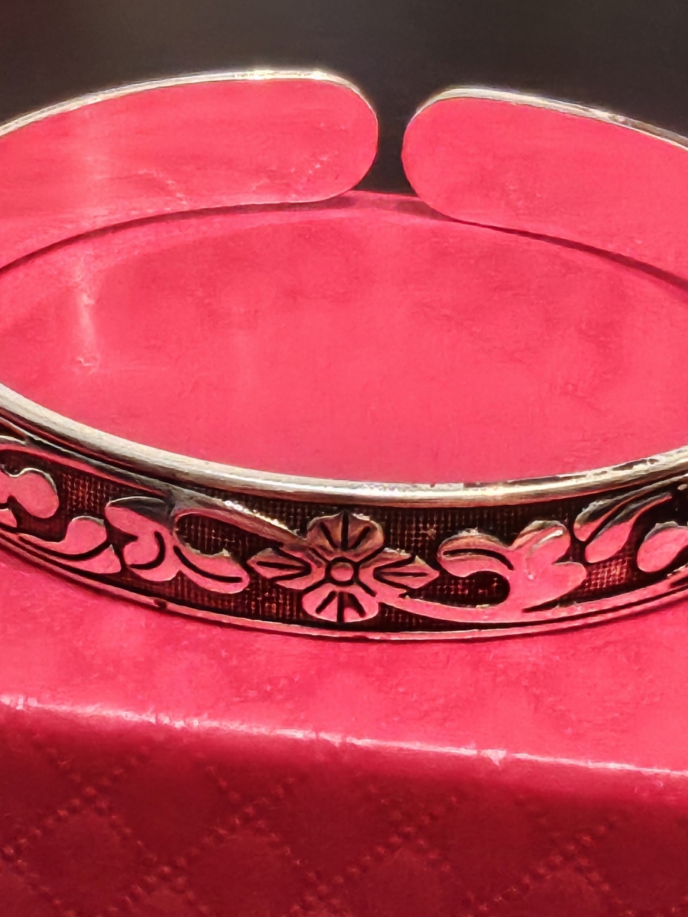 Sterling Silver Floral Cuff Bracelet - Pink